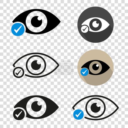 Illustration for Eye and check mark symbol set. Healthy eye icon. Scan for Surveillance Sign. Isolated vector illustration - Royalty Free Image