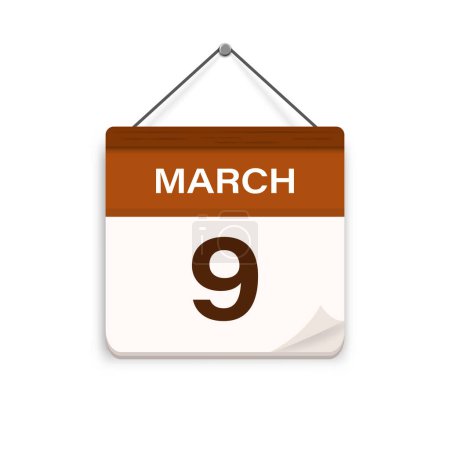 Téléchargez les illustrations : March 9, Calendar icon with shadow. Day, month. Meeting appointment time. Event schedule date. Flat vector illustration. - en licence libre de droit
