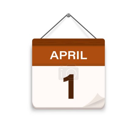 April 1, Calendar icon with shadow. Day, month. Meeting appointment time. Event schedule date. Flat vector illustration. 