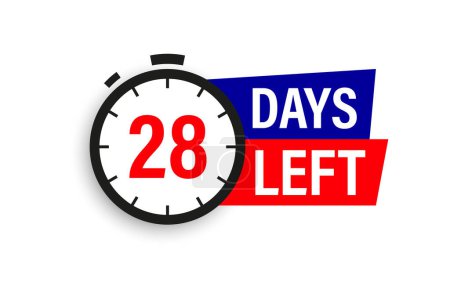 Ilustración de 28 days left. Countdown badge. Vector illustration isolated on white background. - Imagen libre de derechos