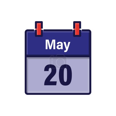 May 20, Calendar icon. Day, month. Meeting appointment time. Event schedule date. Flat vector illustration.