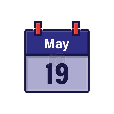 19 de mayo, icono del calendario. Día, mes. Hora de la cita. Fecha de programación del evento. Ilustración vectorial plana.