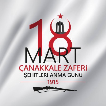 18 de marzo Canakkale diseño de la tarjeta de victoria. Aniversario de la Victoria de Anakkale. Turco; Canakkale zaferi 18 Mart 1915. Ilustración vectorial