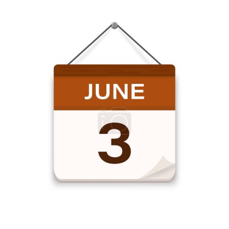 June 3, Calendar icon. Day, month. Meeting appointment time. Event schedule date. Flat vector illustration.