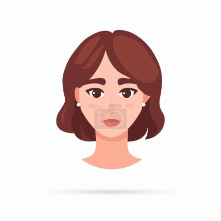 Young woman, head portrait. Beautiful girl face avatar. Beautiful attractive female character. Vector illustration
