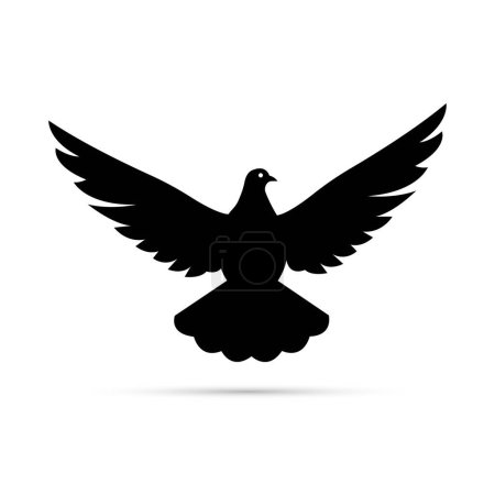 Téléchargez les illustrations : Silhouette d'oiseau colombe volante. Symbole de paix. Illustration vectorielle - en licence libre de droit