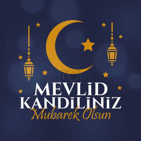 Mevlid Kandiliniz mbarek olsun. Übersetzung: islamische Heilige Nacht. Vektorillustration
