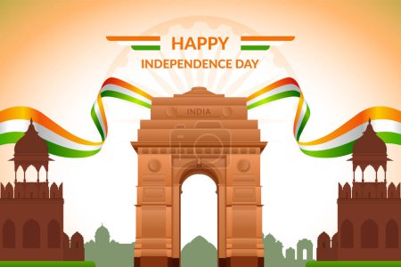 Ilustración de Día de la Independencia de la India saludo con bandera tricolor de la India. Plantilla del 15 de agosto para sitio web y redes sociales. - Imagen libre de derechos