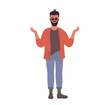 Illustration for Perplexed hipster man with raised hands. Standing handsomne stylish boy vector illustration - Royalty Free Image