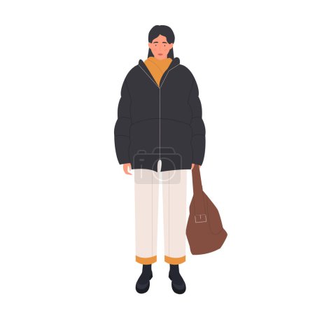 Ilustración de Mujer joven con ropa de invierno. Trajes cálidos para la ilustración de vectores de clima frío estacional - Imagen libre de derechos