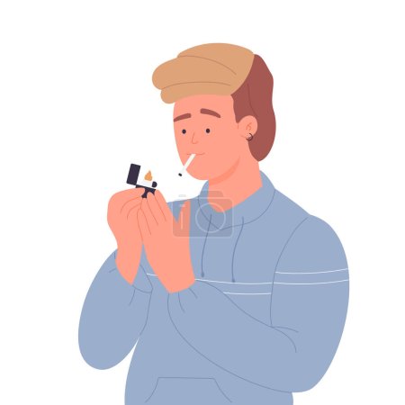 Teenager boy smoking cigarettes. Smoker dependency, tobacco addiction vector illustration