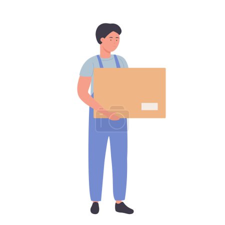 Téléchargez les illustrations : Delivery package goods courier. Storekeeper work, warehouse manager vector illustration - en licence libre de droit