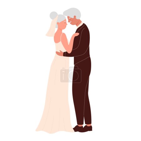 Illustration for Old couple wedding. Wedding partners dancing, love celebration vector illustration - Royalty Free Image