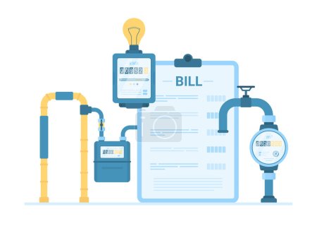 Illustration for Utility services for household vector illustration. Cartoon gas, water and electric meters to control and measure consumption of resources, home equipment for measurement utility bill for payment - Royalty Free Image