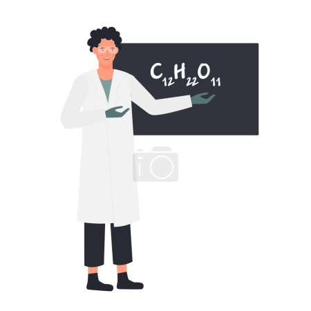 Illustration for Scientist at blackboard. Researcher presentation, science report result vector illustration - Royalty Free Image