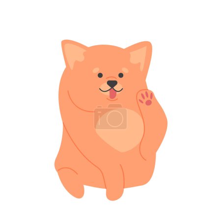 Illustration for Spitz dog with paw raised. Cute fluffy doggy breed, family domestic puppy cartoon vector illustration - Royalty Free Image