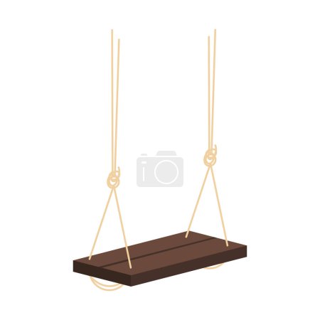 Illustration for Hanging wooden swing with rope. Garden furniture, backyard landscape cartoon vector illustration - Royalty Free Image