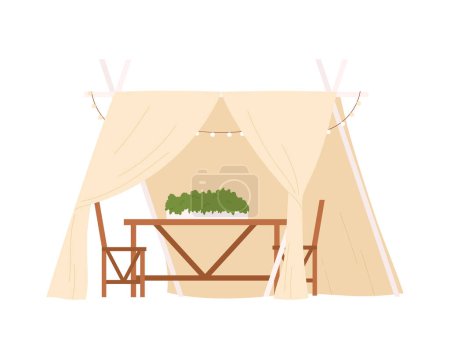 Illustration for Garden patio tent. Outdoor furniture, landscape garden objects, decorative details cartoon vector illustration - Royalty Free Image