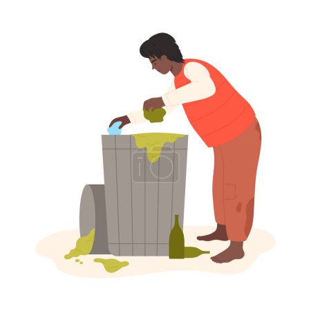 Ilustración de Un vagabundo buscando comida en la basura. hambriento desempleado hombre buscando en basura puede dibujos animados vector ilustración - Imagen libre de derechos