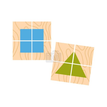 Formas geométricas coloridas de madera. Montessori sistema educativo ilustración vector de dibujos animados