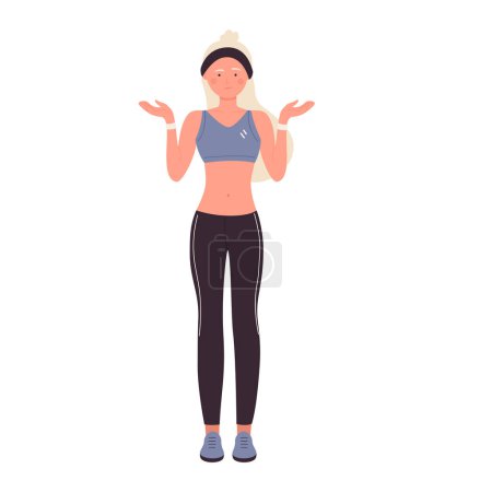 Confused woman coach. Fitness sport trainer, gym personal training coach vector illustration