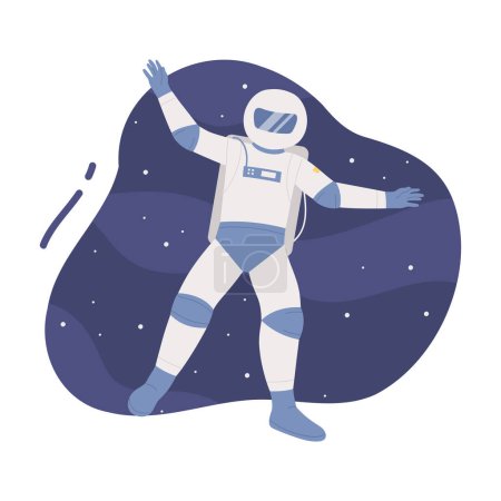 Equipped cosmonaut in the space. Exploring galaxy, solar system research cartoon vector illustration