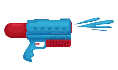 Arma de agua juguete disparar salpicadura. Pistola de agua de verano, pistola de juguete ilustración vector de dibujos animados