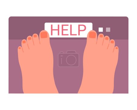 Feet on weight scale with help instruction. Weight loss program, diet plan cartoon vector illustration