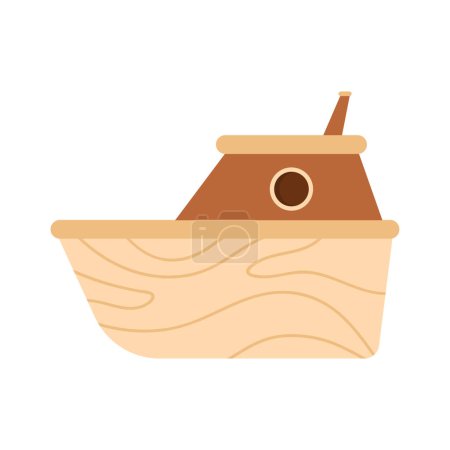 Wooden boat toy. Children entertainment games, toddler toys cartoon vector illustration