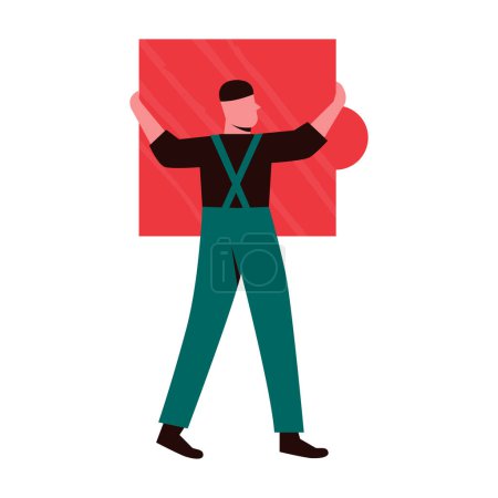 Un hombre llevando un cuadrado. Personas abstractas con formas geométricas ilustración plana