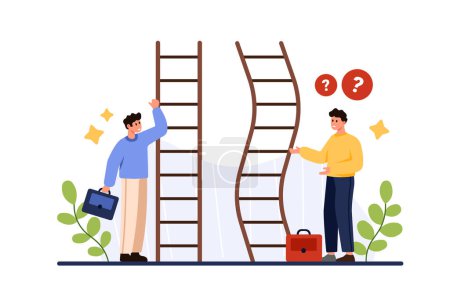 Career ladder challenge, difficulty and unequal opportunity for growth, comparison of employment conditions. Tiny people with straight and curved stairs to success cartoon vector illustration