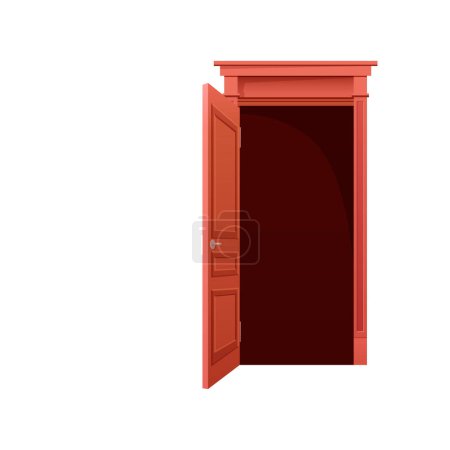 Animated open door. Home entrance door, wooden front door cartoon vector illustration