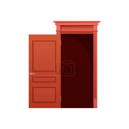 Animated open door position. Home entrance door, wooden front door cartoon vector illustration