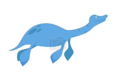 Cute blue water dinosaur. Prehistoric animal, jungle reptiles group, jurassic world evolution cartoon vector illustration