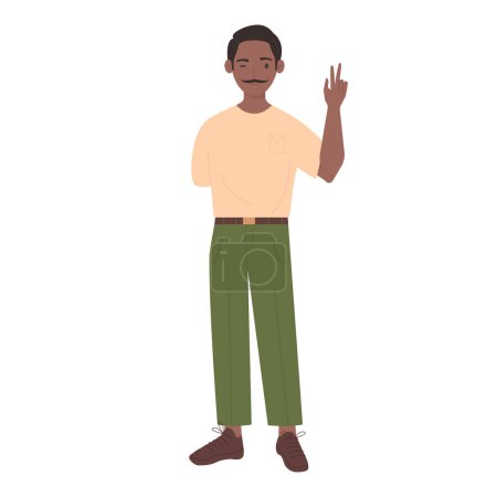 Un hombre positivo con la mano amputada. Hombre sin un brazo, personas discapacitadas ilustración vector de dibujos animados