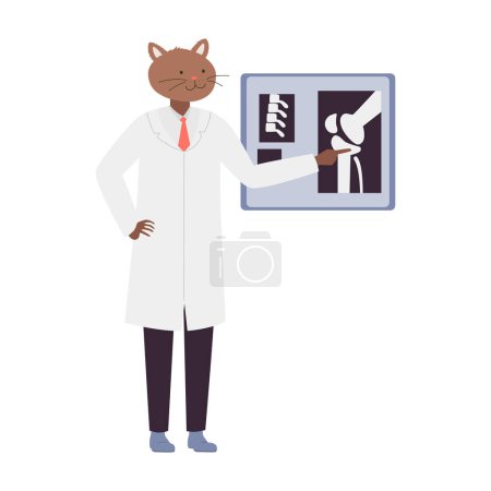 Illustration for Doctor cat radiologist. Hospital cat worker in white coat cartoon vector illustration - Royalty Free Image