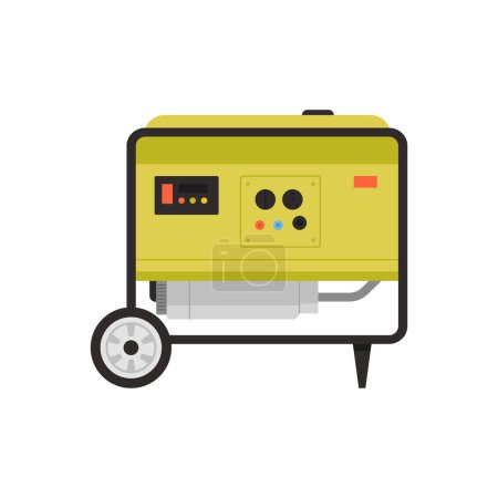 Elektrogenerator auf Rädern. Tragbarer Benzingenerator, industrieller Stromerzeuger Cartoon Vector Illustration