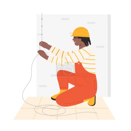 Ingeniería electricista industrial. Servicio de reparación de electricista, trabajador industrial ilustración vectorial plana