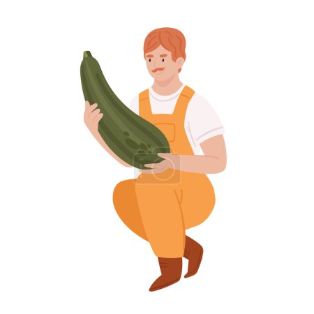 Bauer mit Zucchini. Landwirtschaft, Ernte Gemüse flache Vektorillustration