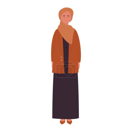 Muslim middle aged woman in hijab standing, front view vector illustration