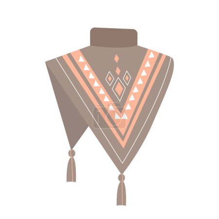 Téléchargez les illustrations : Poncho tricoté pour temps froid avec glands et illustration vectorielle de motif ethnique - en licence libre de droit