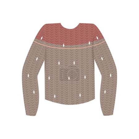 Brown wool knit sweater with welt, knitted clothes for cold weather vector illustration