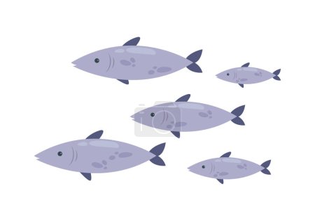 School of swimming fish, many wild underwater animals in shoal vector illustration