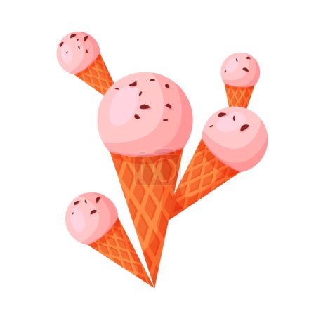 Candy fantasy tree de crème glacée ou de gelato dans des cônes de gaufre, illustration vectorielle de plante douce magique