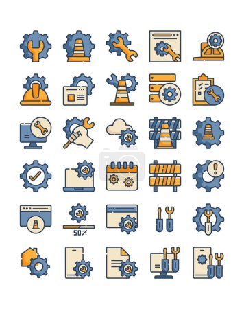Téléchargez les illustrations : Maintenance filled outline icon pack vector illustration - en licence libre de droit