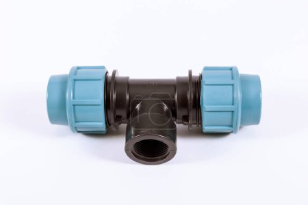 Foto de Many PVC plastic solenoid drain valve for connecting the supply water with isolated on white background - Imagen libre de derechos