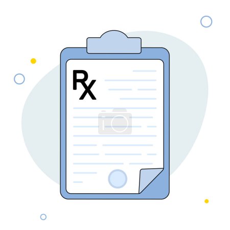 Illustration for Prescription. Clipboard and Rx form. Healthcare, hospital and medical diagnostics concept. Vector illustration in flat style - Royalty Free Image