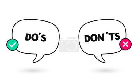 Do and dont or good and bad icons. Positive and negative symbols. Vector flat illustration