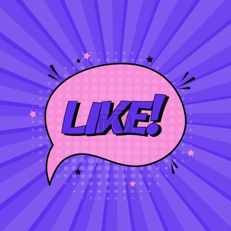 Illustration for Comic speech bubble with expression text like. Vector bright dynamic cartoon illustration in retro pop art style isolated on purple background. Vector bright illustration - Royalty Free Image