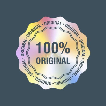 Téléchargez les illustrations : 100 percent original round hologram realistic sticker. Vector element for product quality guarantee. Vector illustration - en licence libre de droit